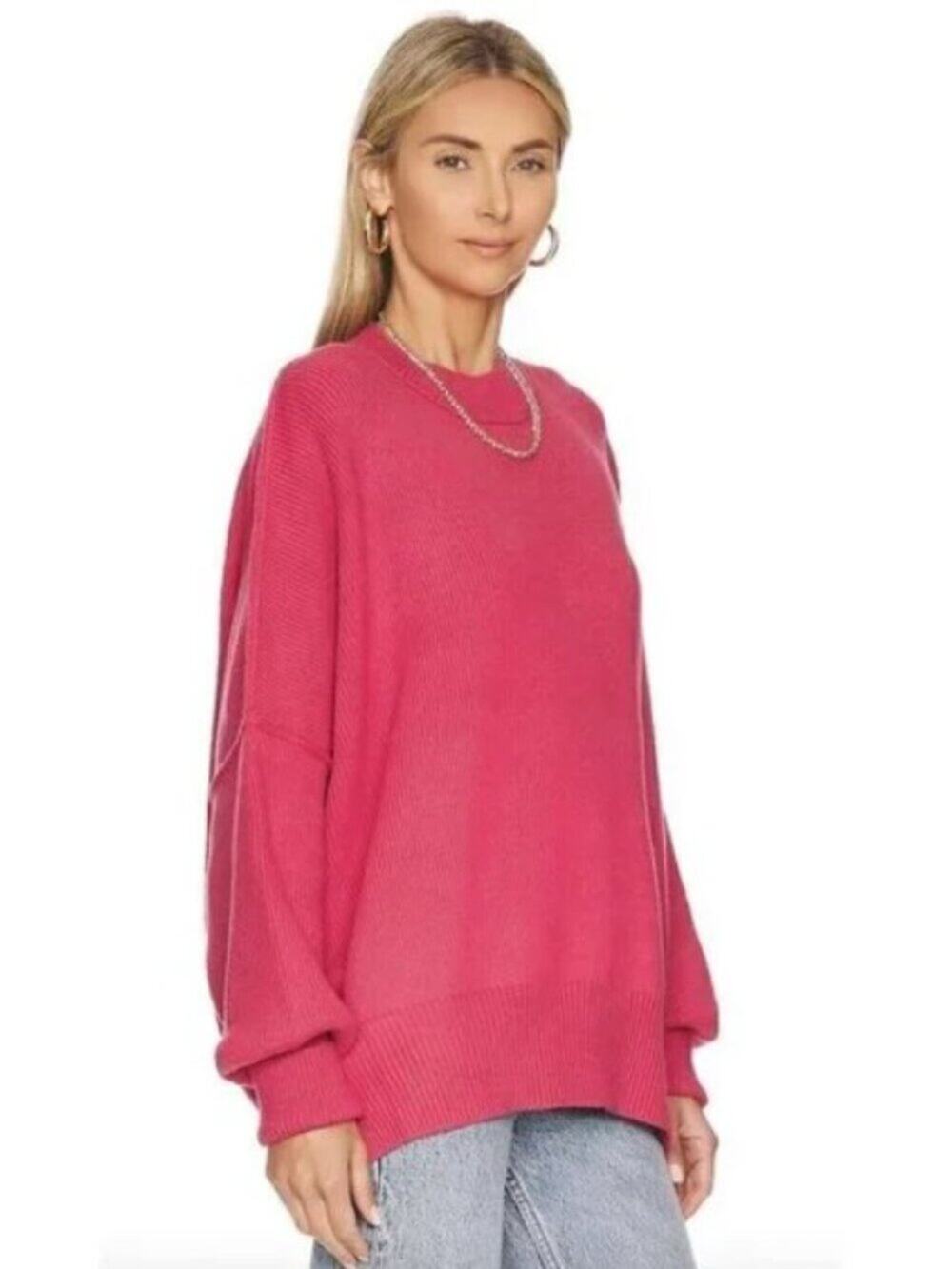Free People Easy Street Tunic Sweater Slouchy Oversized Strawberry Pink Large